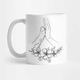 Woman Hand And Dog Paw Floral Mug